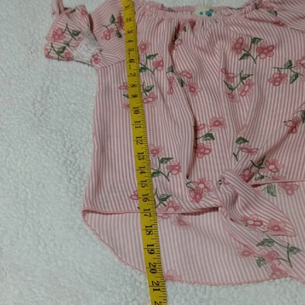 Lily Bleu Girls Pink‎ Stripe Floral Tie Front Top Size L 14